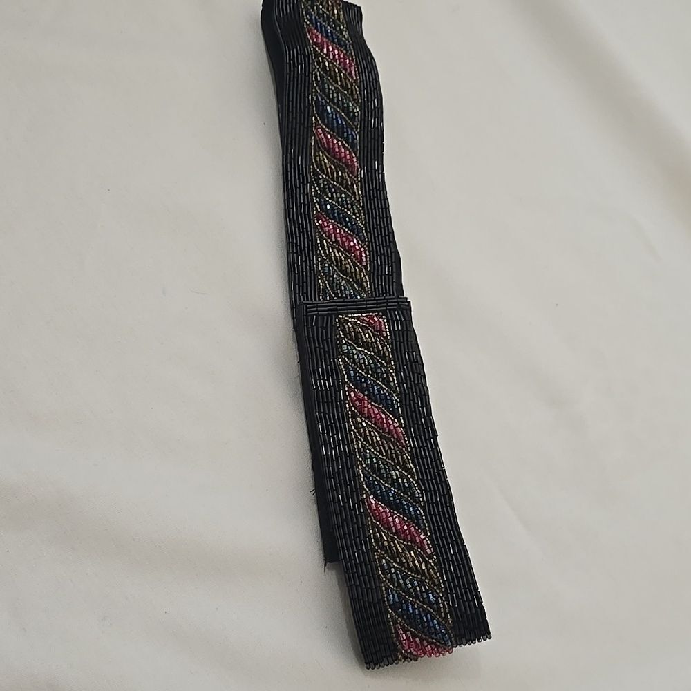 Crown Pacific Beaded Vintage Black Belt with Multicolor Accents S